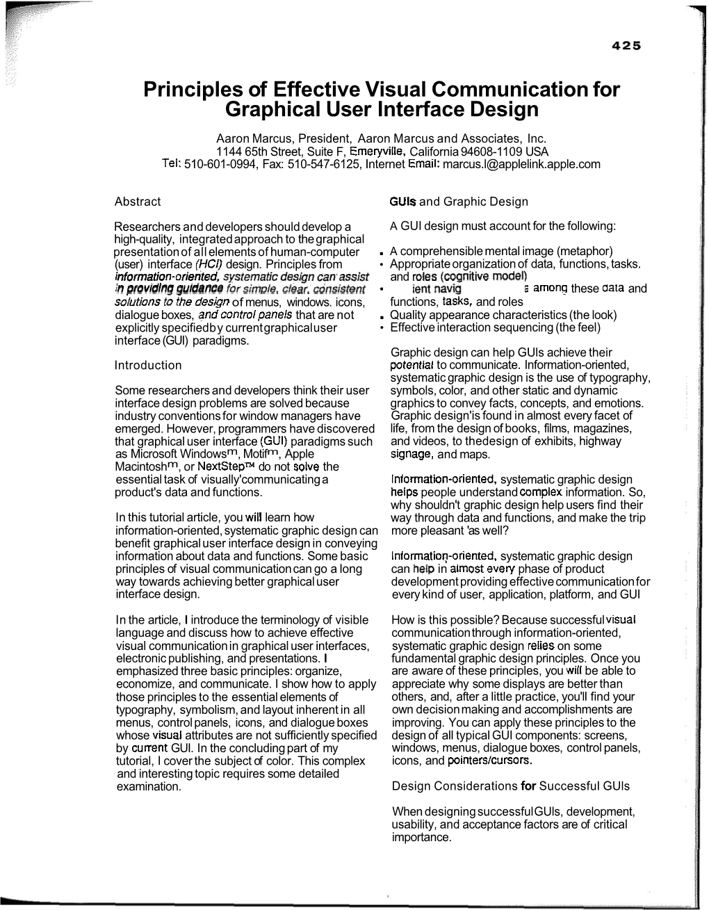 Principles of Effective Visual Communication for Graphical User Interface Design Aaron Marcus, President, Aaron Marcus and Associates, Inc