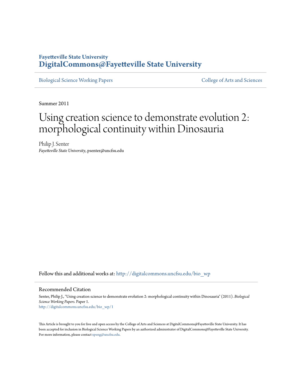 Using Creation Science to Demonstrate Evolution 2: Morphological Continuity Within Dinosauria Philip J