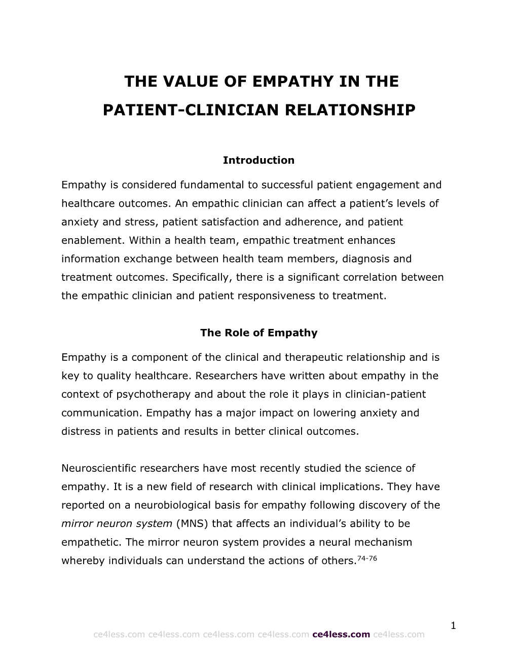 The Value of Empathy in the Patient-Clinician Relationship