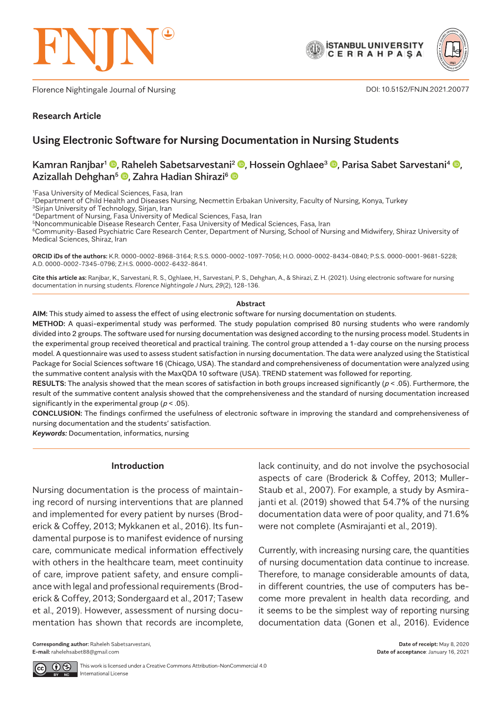 Using Electronic Software for Nursing Documentation in Nursing Students