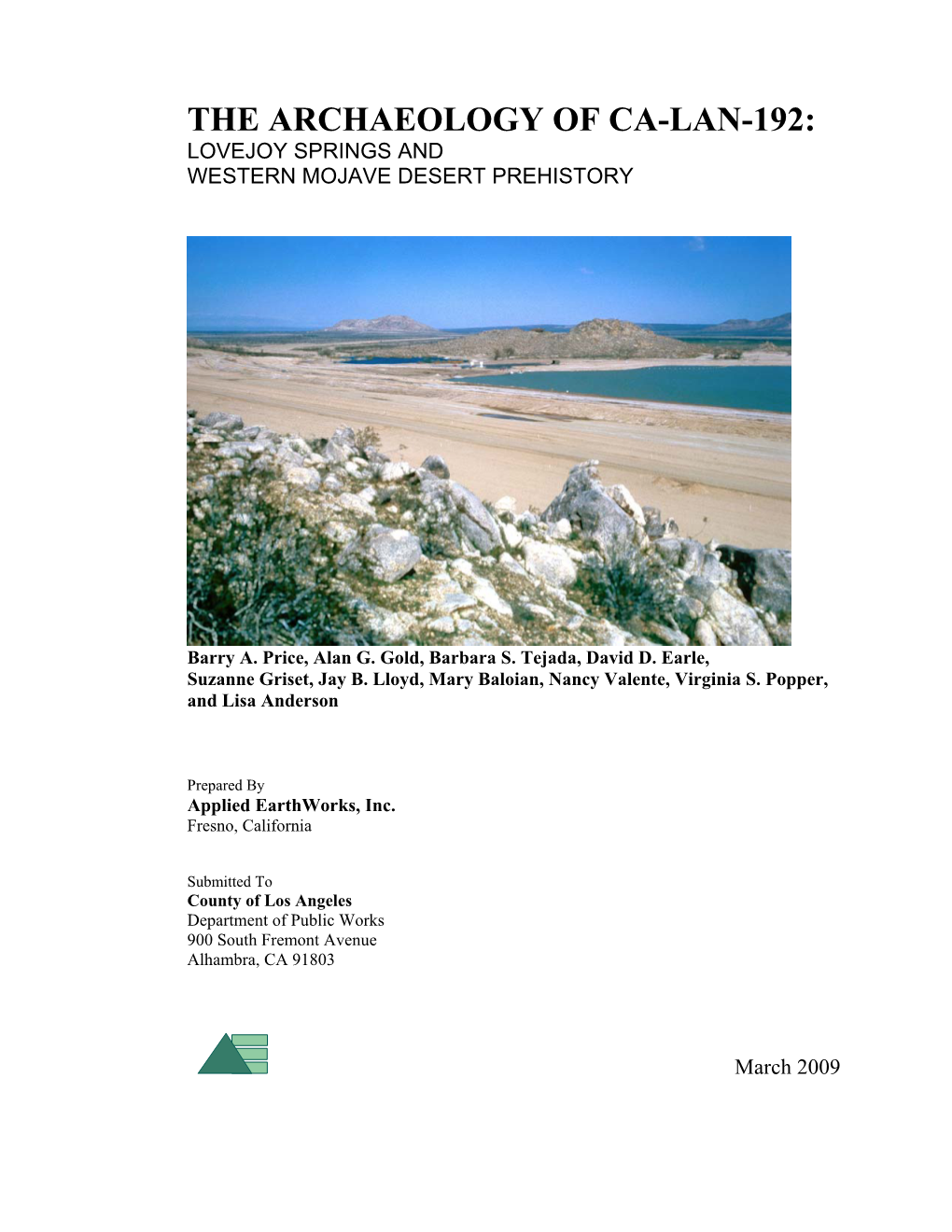 The Archaeology of Ca-Lan-192: Lovejoy Springs and Western Mojave Desert Prehistory
