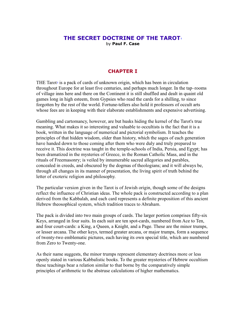 THE SECRET DOCTRINE of the TAROT 1 by Paul F