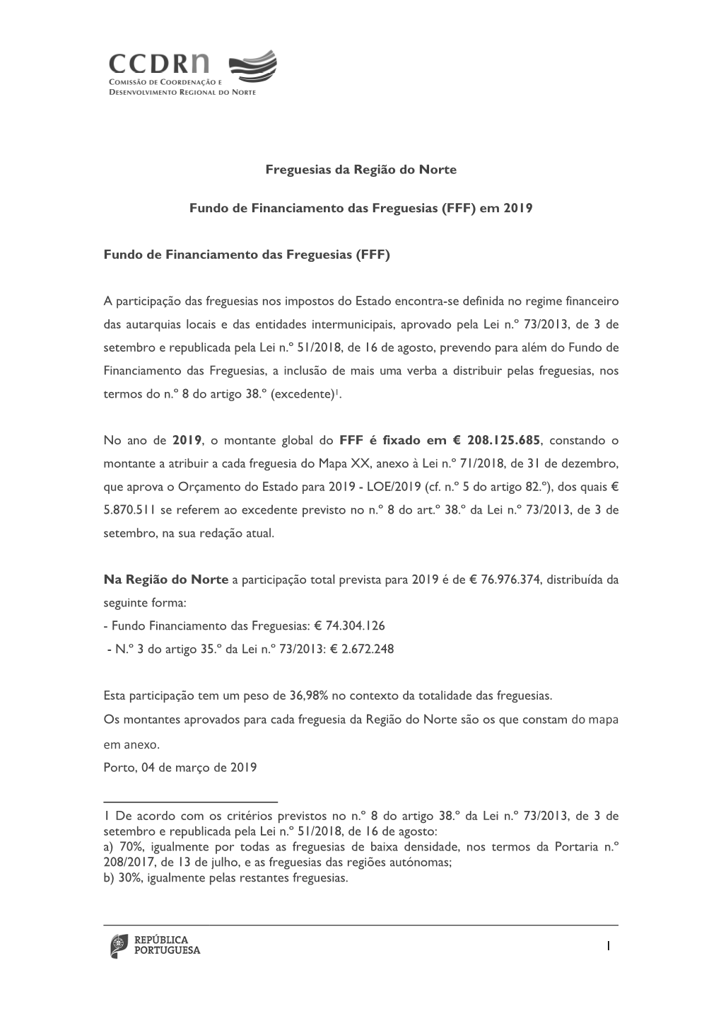 1 Freguesias Da Região Do Norte Fundo De Financiamento Das