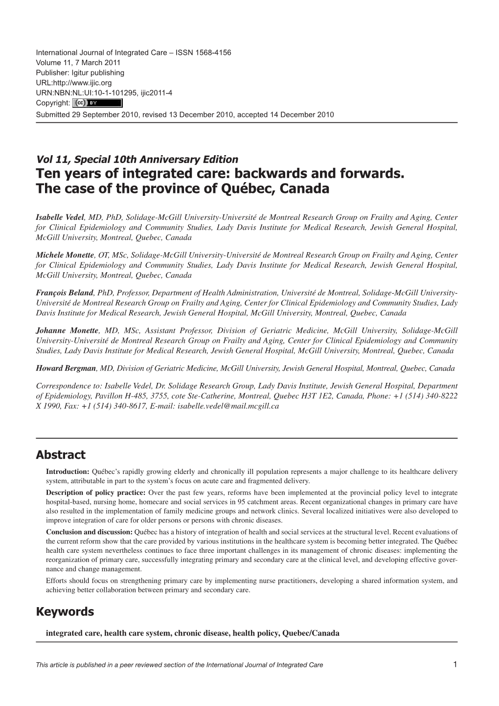 Backwards and Forwards. the Case of the Province of Québec, Canada