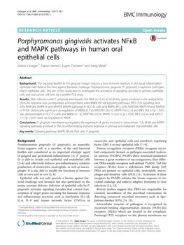 Porphyromonas Gingivalis Activates Nfκb and MAPK Pathways in Human Oral Epithelial Cells Sabine Groeger1*, Fabian Jarzina1, Eugen Domann2 and Joerg Meyle1