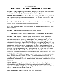 Mary Chapin Carpenter Episode Transcript