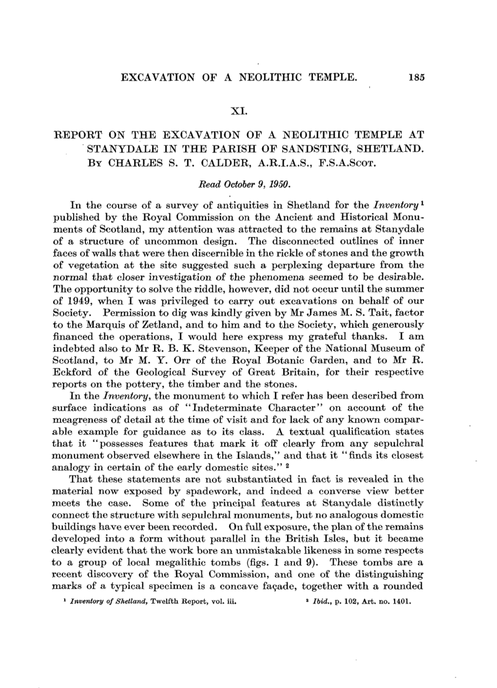 Excavation of a Neolithic Temple. 185 by Charles S. T