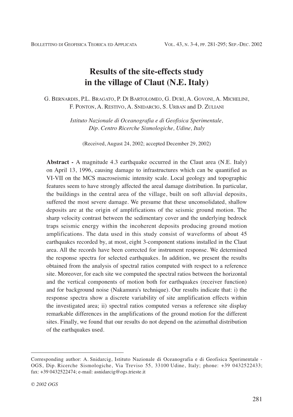 Results of the Site-Effects Study in the Village of Claut (N.E. Italy)