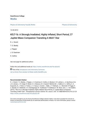 KELT-1B: a Strongly Irradiated, Highly Inflated, Short Period, 27 Jupiter-Mass Companion Transiting a Mid-F Star