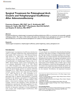 Surgical Treatment for Palatoglossal Arch Cicatrix and Velopharyngeal Insufficiency After Adenotonsillectomy