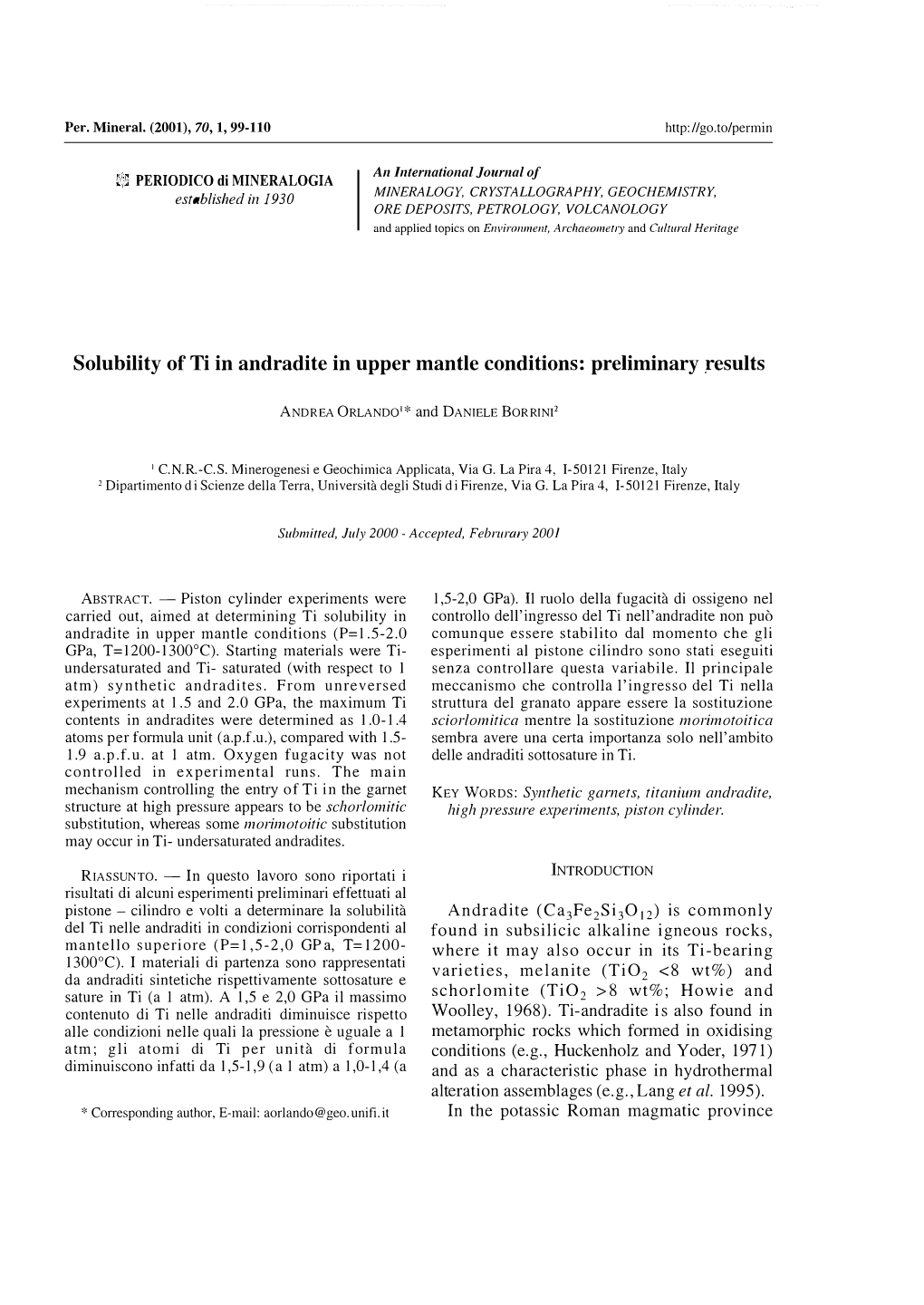 An International Journal of Solubility of Ti in Andradite in Upper Mantle