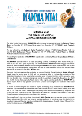 Mamma Mia! the Smash Hit Musical Australian Tour 2017-2018