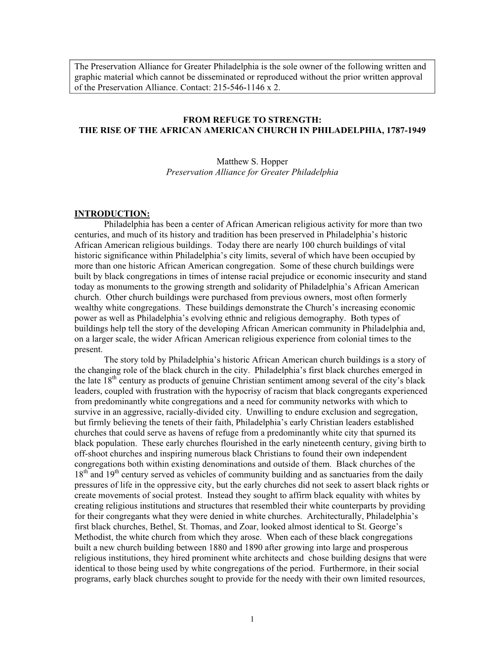 The Rise of the African American Church in Philadelphia, 1787-1949