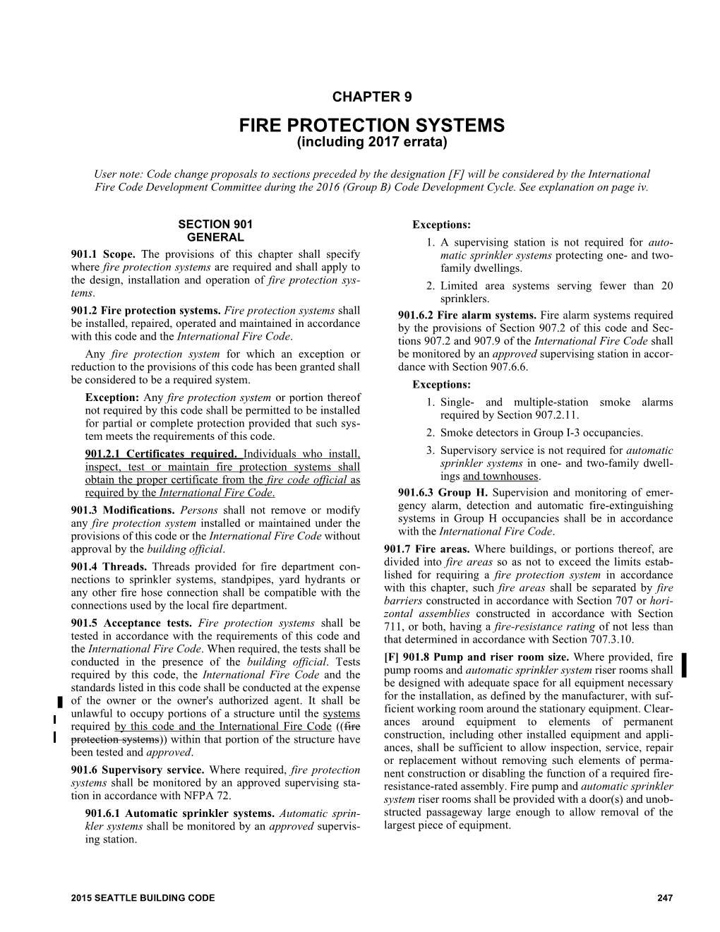 Seattle Building Code, Chapter 9, Fire Protection Systems