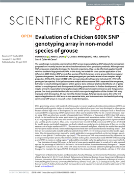 Evaluation of a Chicken 600K SNP Genotyping Array in Non-Model Species of Grouse Received: 19 October 2018 Piotr Minias 1, Peter O