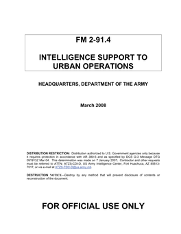 FM 2-91.4. Intelligence Support to Urban Operations