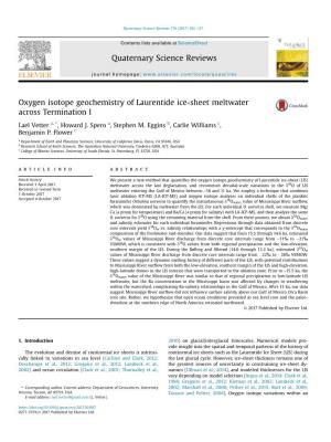 Oxygen Isotope Geochemistry of Laurentide Ice-Sheet Meltwater Across Termination I