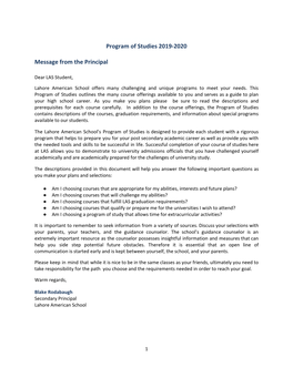 Program of Studies 2019-2020 Message