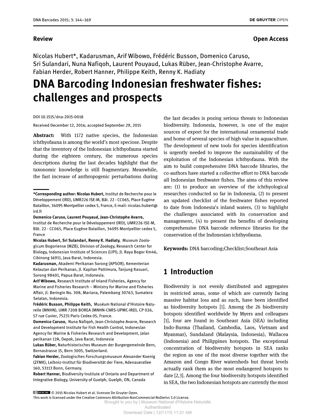 DNA Barcoding Indonesian Freshwater Fishes: Challenges and Prospects