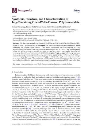 Synthesis, Structure, and Characterization of In10-Containing Open-Wells–Dawson Polyoxometalate
