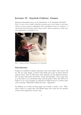Lecture 17. Joystick Culture: Games