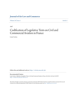 Codification of Legislative Texts on Civil and Commercial Aviation in France Louis Cartou