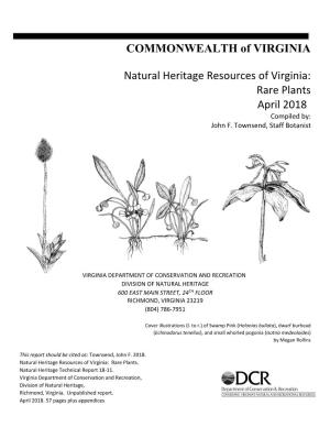 Rare Plants April 2018 Compiled By: John F