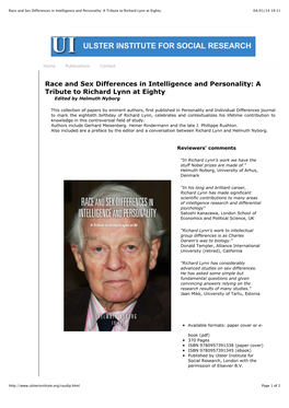 Race and Sex Differences in Intelligence and Personality: a Tribute to Richard Lynn at Eighty