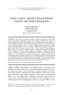 Greek Cypriot Attitudes Toward Turkish Cypriots and Turkish Immigrants