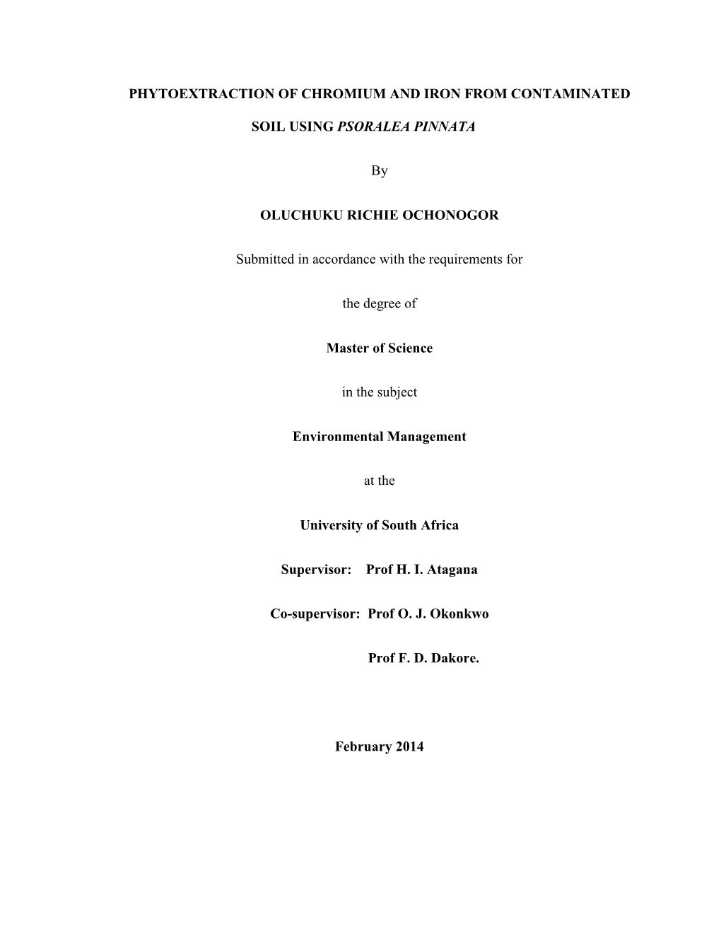 Phytoextraction of Chromium and Iron from Contaminated