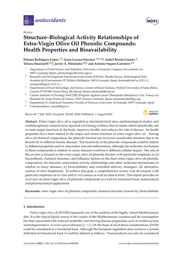 Structure–Biological Activity Relationships of Extra-Virgin Olive Oil Phenolic Compounds: Health Properties and Bioavailability