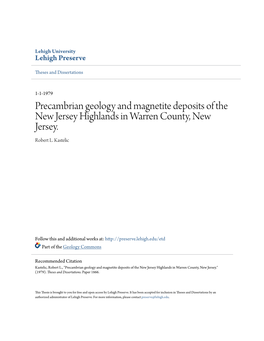 Precambrian Geology and Magnetite Deposits of the New Jersey Highlands in Warren County, New Jersey