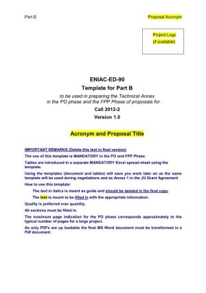ENIAC-ED-90 Template for Part B Acronym and Proposal Title