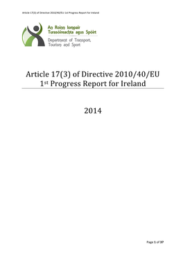 Article 17(3) of Directive 2010/40/EU 1St Progress Report for Ireland 2014