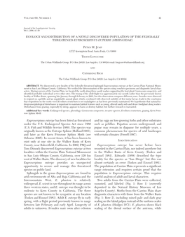 Ecology and Distribution of a Newly Discovered Population of the Federally Threatened Euproserpinus Euterpe (Sphingidae)