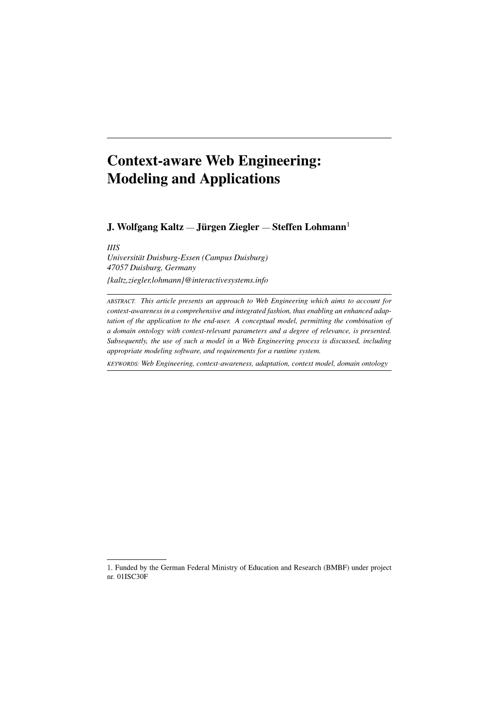 Context-Aware Web Engineering: Modeling and Applications