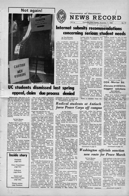 University of Cincinnati News Record. Tuesday, November 11, 1969. Vol