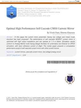 Optimal High Performance Self Cascode CMOS Current Mirror