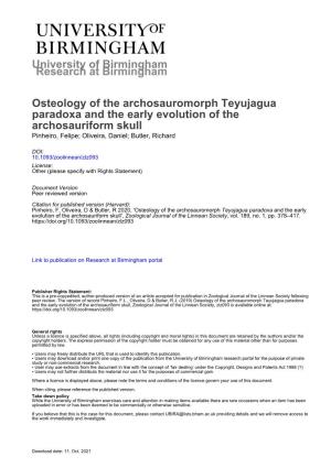 University of Birmingham Osteology of the Archosauromorph Teyujagua