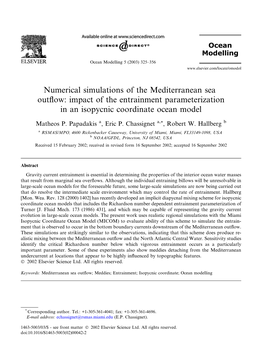 Numerical Simulations of the Mediterranean Sea Outflow