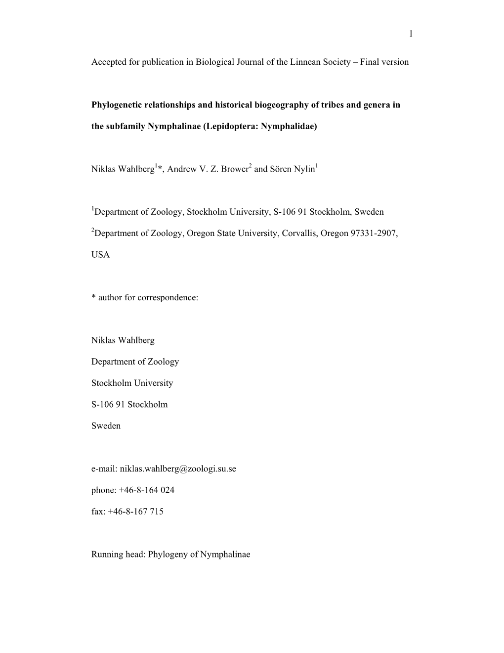 Final Version Phylogenetic Relationships and Histori