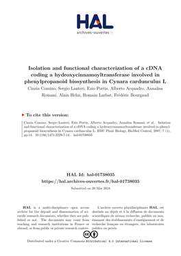 Isolation and Functional Characterization of a Cdna Coding A