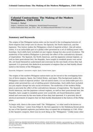 Colonial Contractions: the Making of the Modern Philippines, 1565–1946