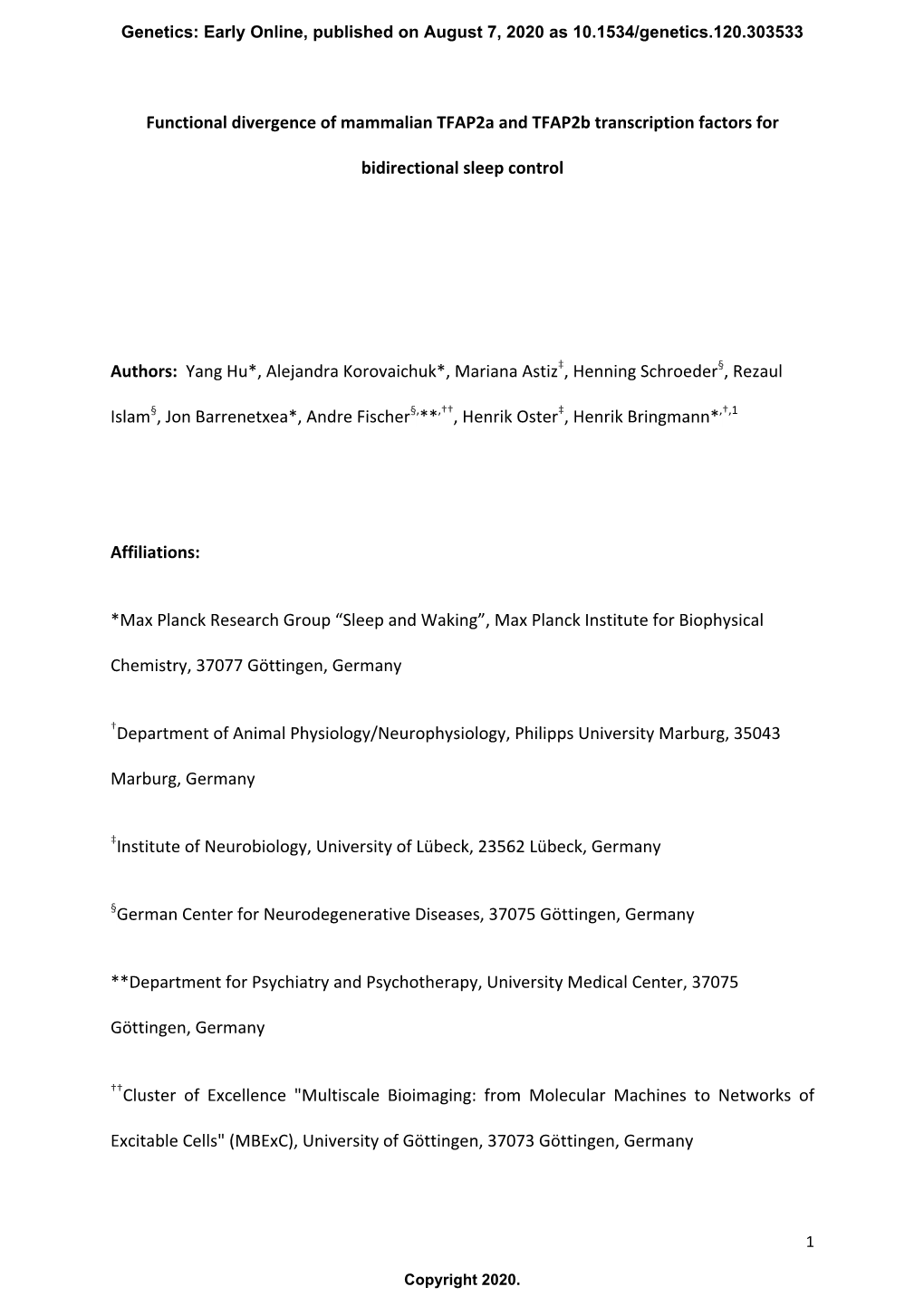 Functional Divergence of Mammalian Tfap2a and Tfap2b Transcription Factors For