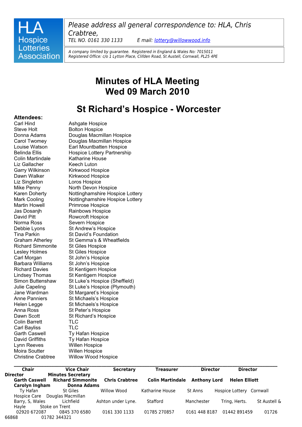 Minutes of HLA Meeting