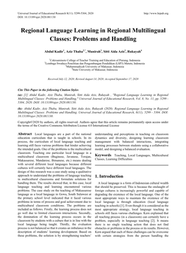Regional Language Learning in Regional Multilingual Classes: Problems and Handling