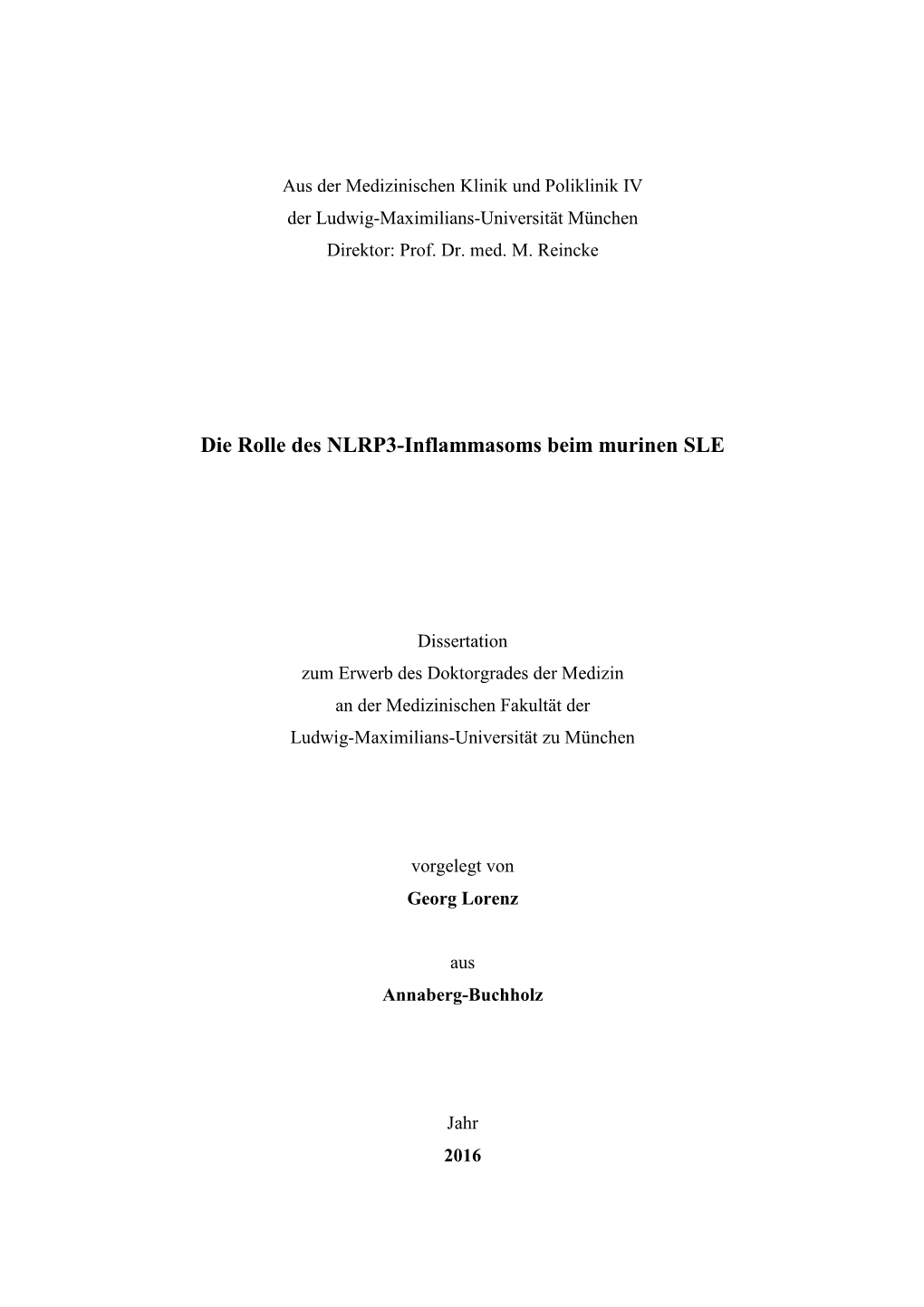 Die Rolle Des NLRP3-Inflammasoms Beim Murinen SLE