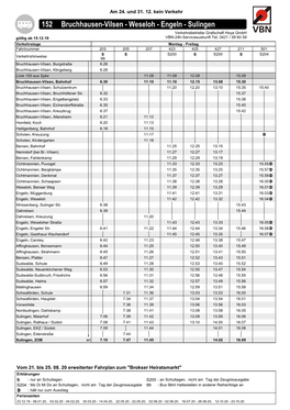 152 Bruchhausen-Vilsen - Weseloh - Engeln - Sulingen Verkehrsbetriebe Grafschaft Hoya Gmbh Gültig Ab 15.12.19 VBN-24H-Serviceauskunft Tel