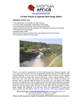 12 Days Pearls of Uganda MID RANGE Safari