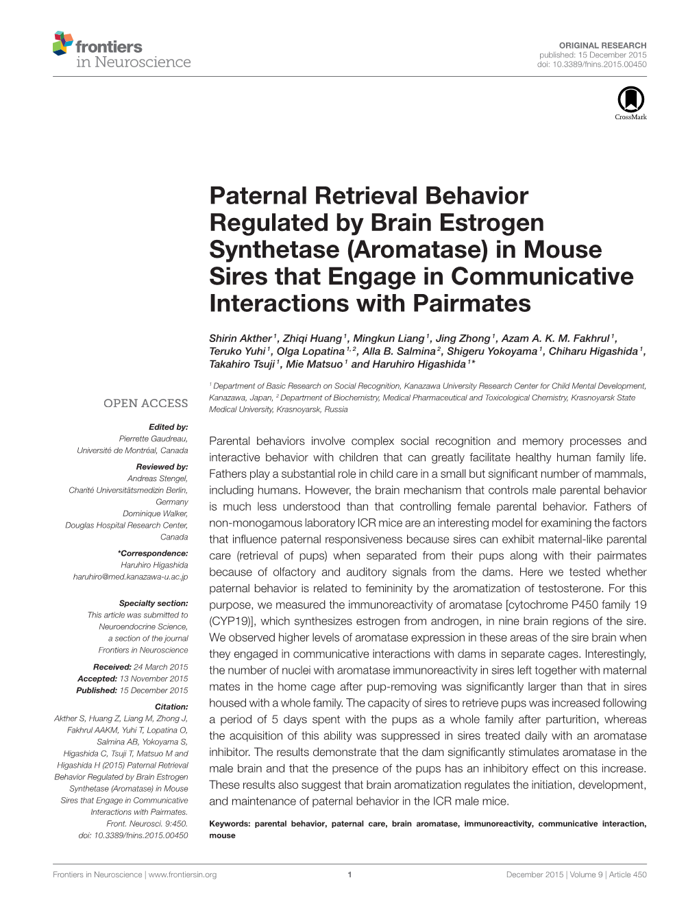 Aromatase) in Mouse Sires That Engage in Communicative Interactions with Pairmates